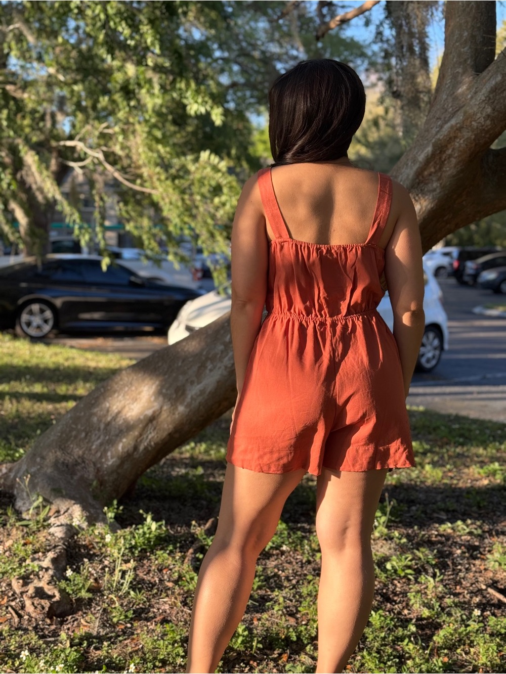 Rust Orange Button-Front Romper - Picture 4 of 5